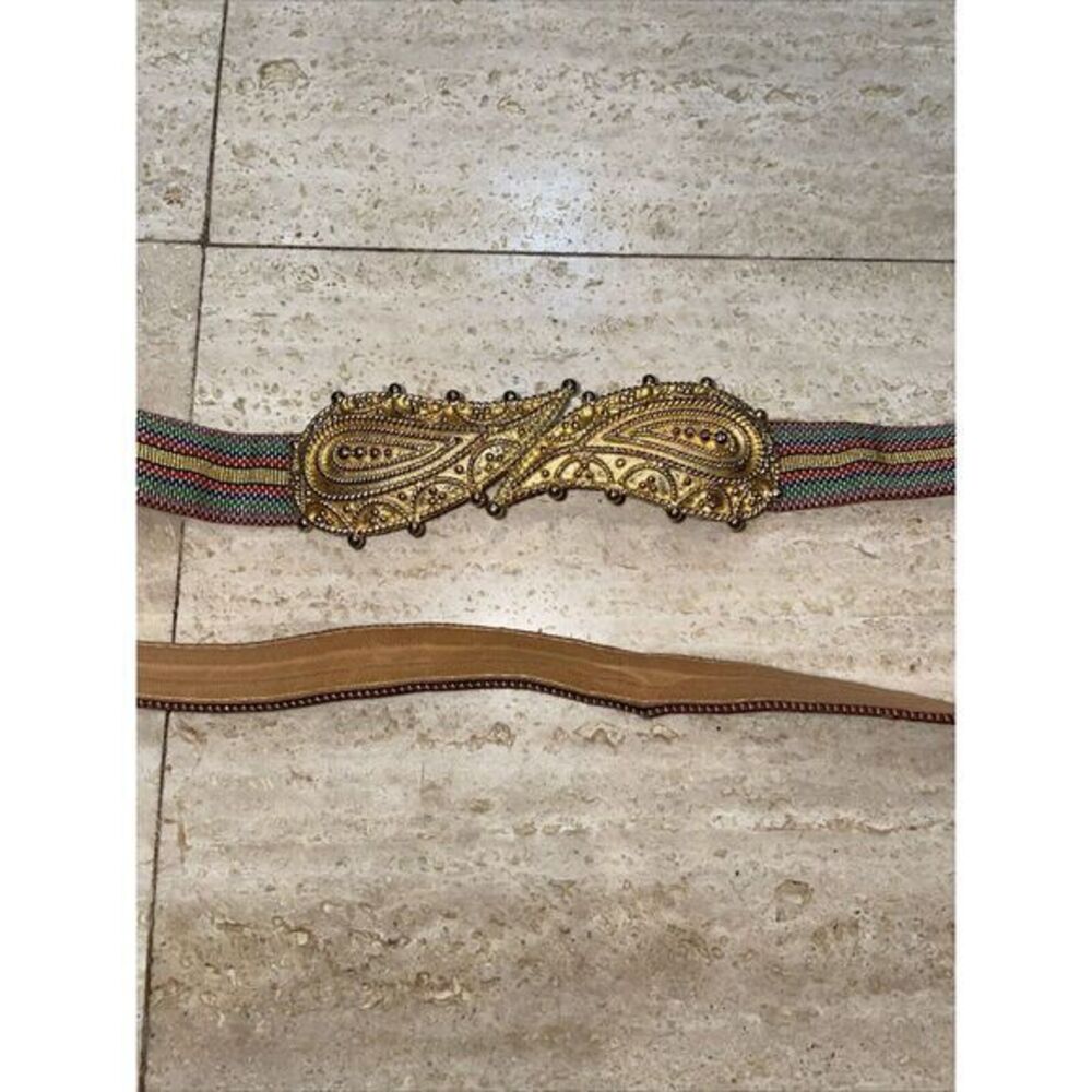 Mimi Di N Vintage 1984 Paisley Golden Interlocking Buckle Belt Leather Backing